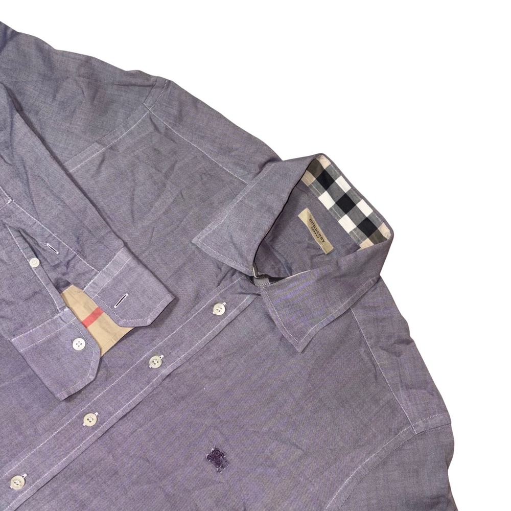 Burberry London Mens Purple Micro Check Button Down Shirt Nova Check Trim L